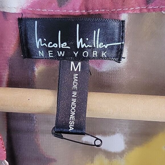 Nicole Miller, Purple/Yellow Sheer Abstract  3/4 Sleeve Top-Size Medium - Picture 5 of 6